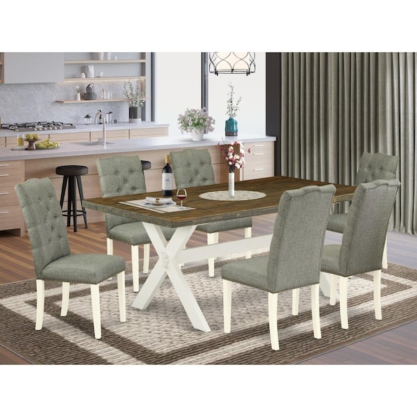 East West Furniture 7 Piece X-Style Dinette Room Set - Linen White X077EL207-7 - main